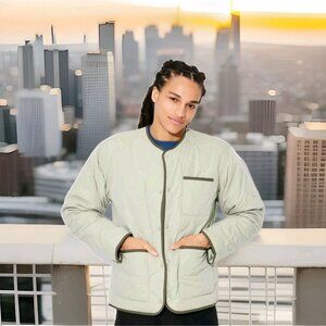 Original Use Men's Quilted Mid Weight Jacket - Olive Green Size L Snap Button Up